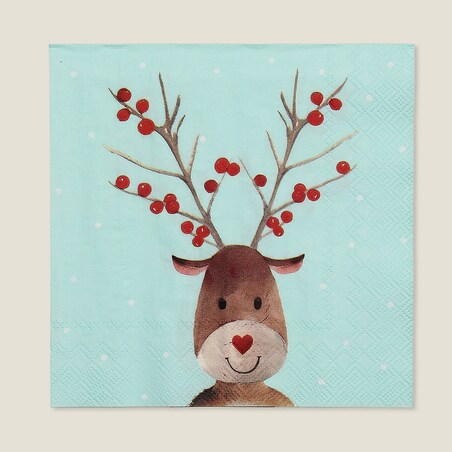 Serwetki świąteczne Reindeer Dots 20 szt. boże narodzenie, święta, świąteczne, miętowy, 16x16x3 cm