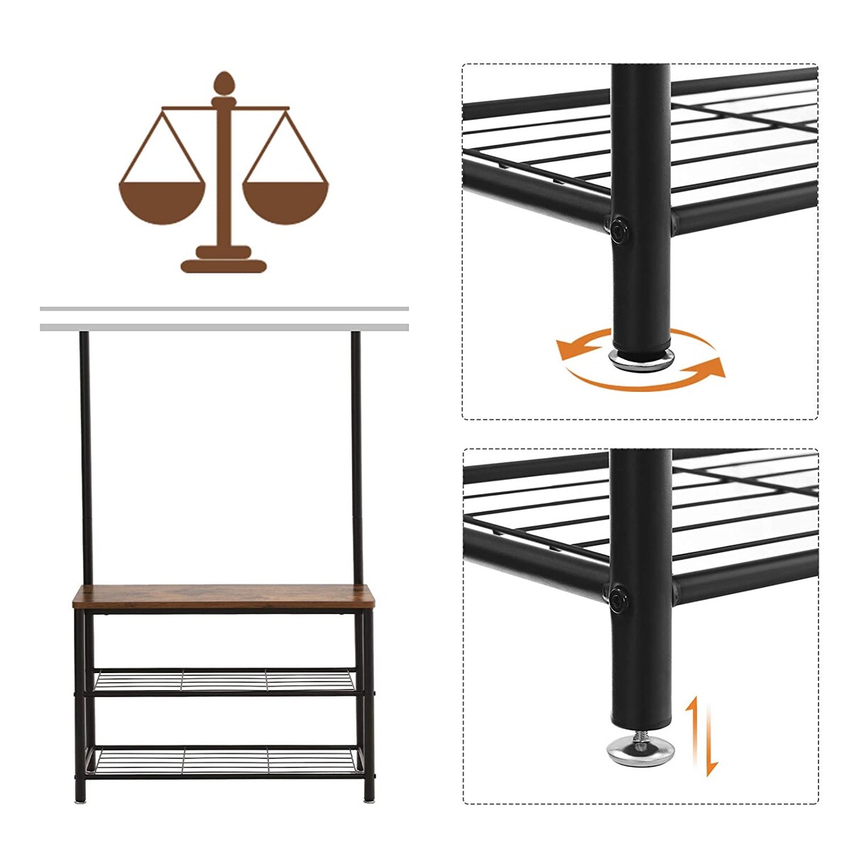 Wieszak Stojak Na Ubrania 70X32X175 Cm Rustykalny Brąz, Czarny