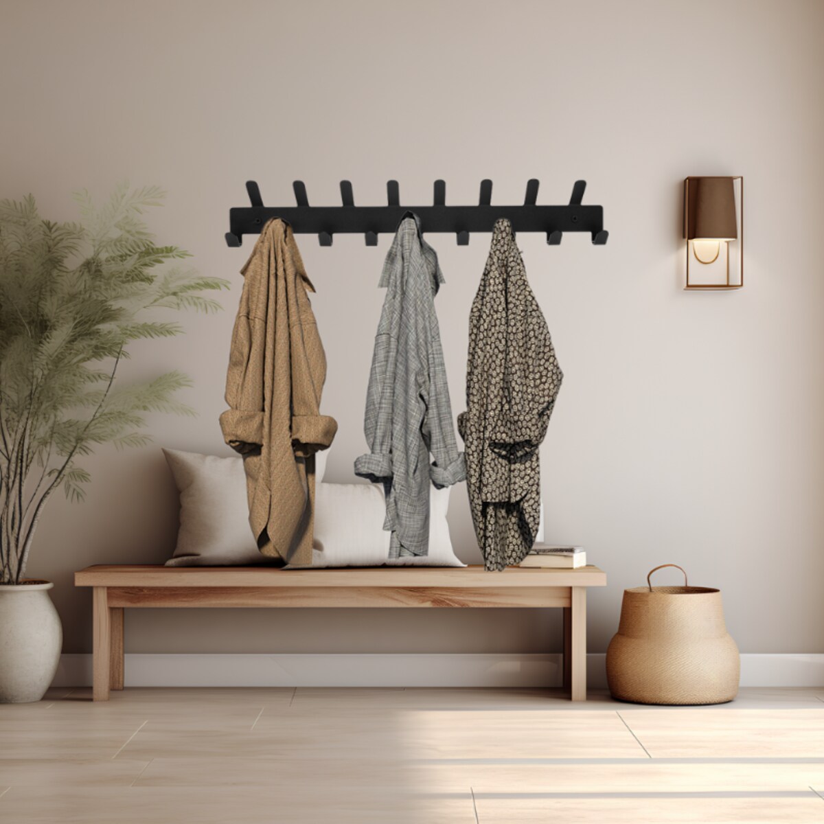 WIESZAK ŚCIENNY CZARNY NA UBRANIA KLUCZE AKCESORIA DO PRZEDPOKOJU METALOWY