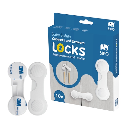 zabezpieczenia do szaf i szuflad na zatrzask, sipo, zestaw 10 sztuk