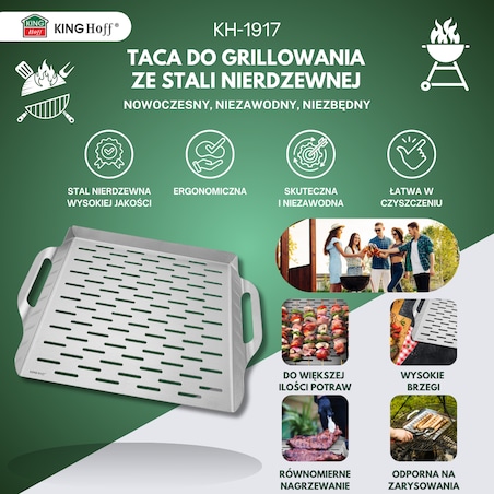 Tacka do grillowania, głęboka, 37x31x4.6cm, stal nierdzewna, KINGHOFF
