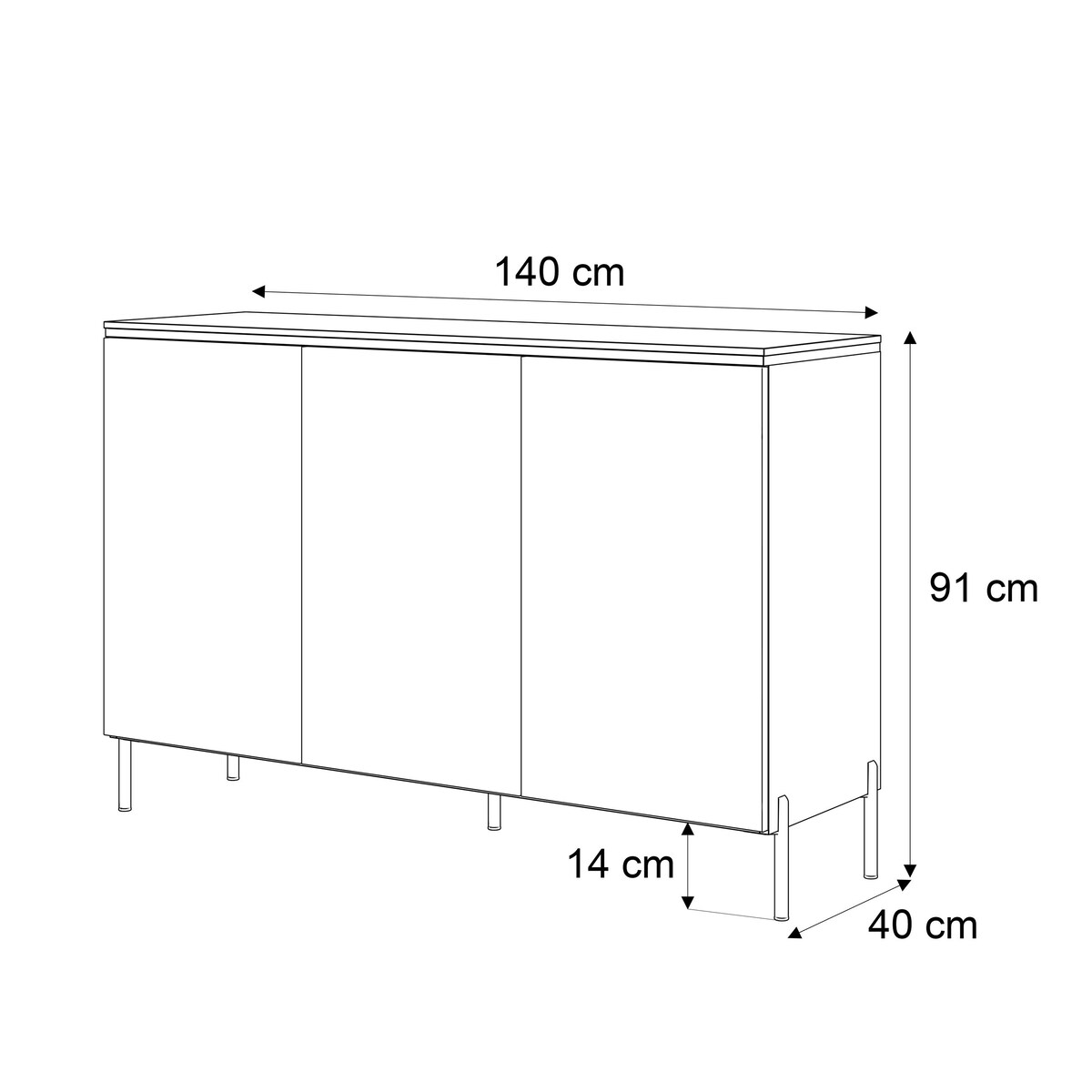Komoda trzydrzwiowa AURORA KASZMIR 3D proste złote nogi