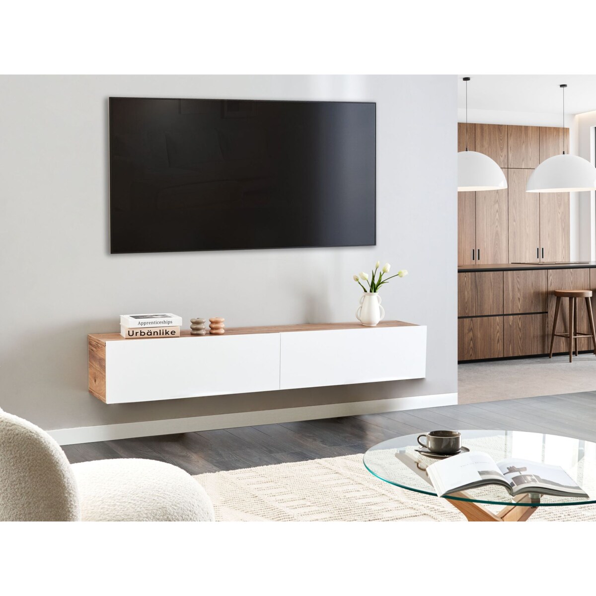 Wisząca szafka RTV GLADSTONE Brązowy/ biały