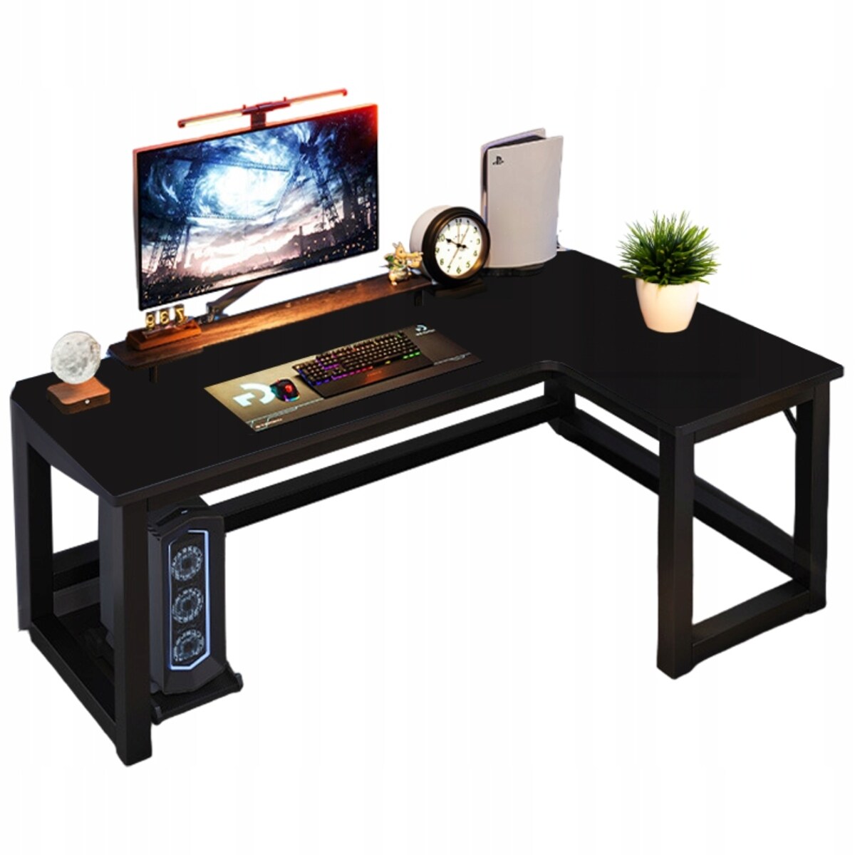 Biurko Narożne Gamingowe Komputerowe Duże Nowoczesne Czarne 140 Cm