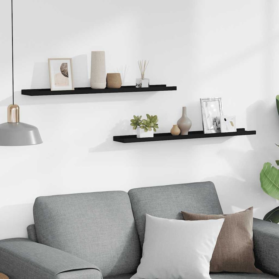 vidaXL Półki ścienne na zdjęcia, 2 szt., czarne, 80x9x3 cm, MDF