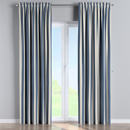 Zasłona na kanale z grzywką 1 szt. 130x245 niebiesko-białe pionowe pasy (5,5cm)