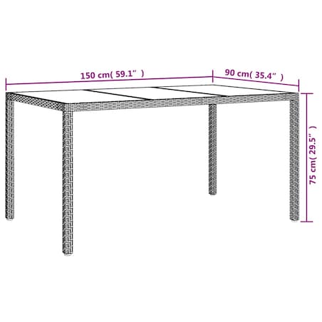 vidaXL Stół ogrodowy, 150x90x75 cm, szkło i rattan PE, brązowy