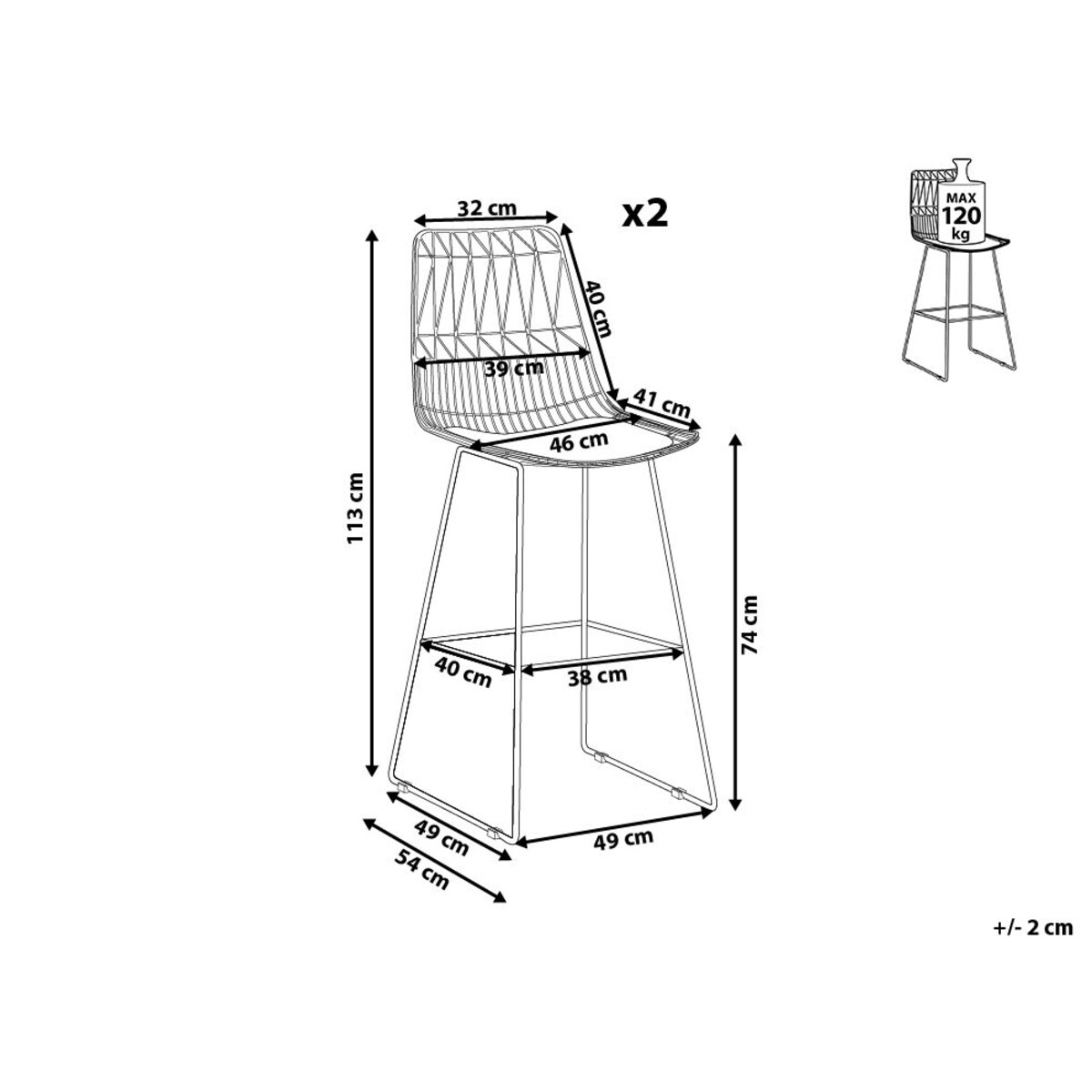 Zestaw 2 krzeseł barowych metalowy złoty PRESTON