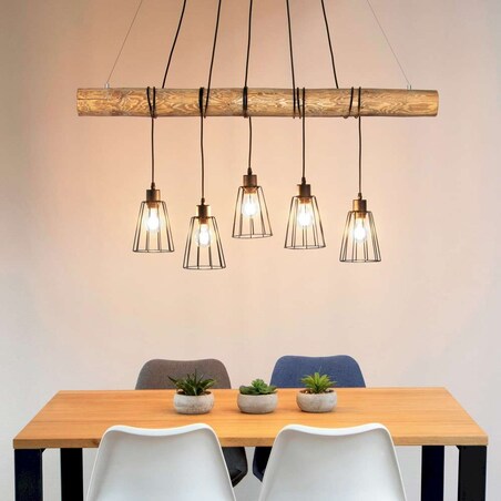 Rustykalna LAMPA wisząca TRABO LONG 69204504 Spotlight drewniana OPRAWA ekologiczny ZWIS sosna bejcowana czarny