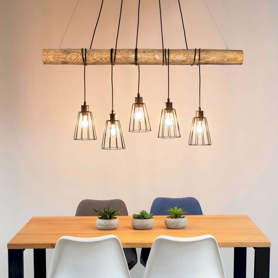 Rustykalna LAMPA wisząca TRABO LONG 69204504 Spotlight drewniana OPRAWA ekologiczny ZWIS sosna bejcowana czarny