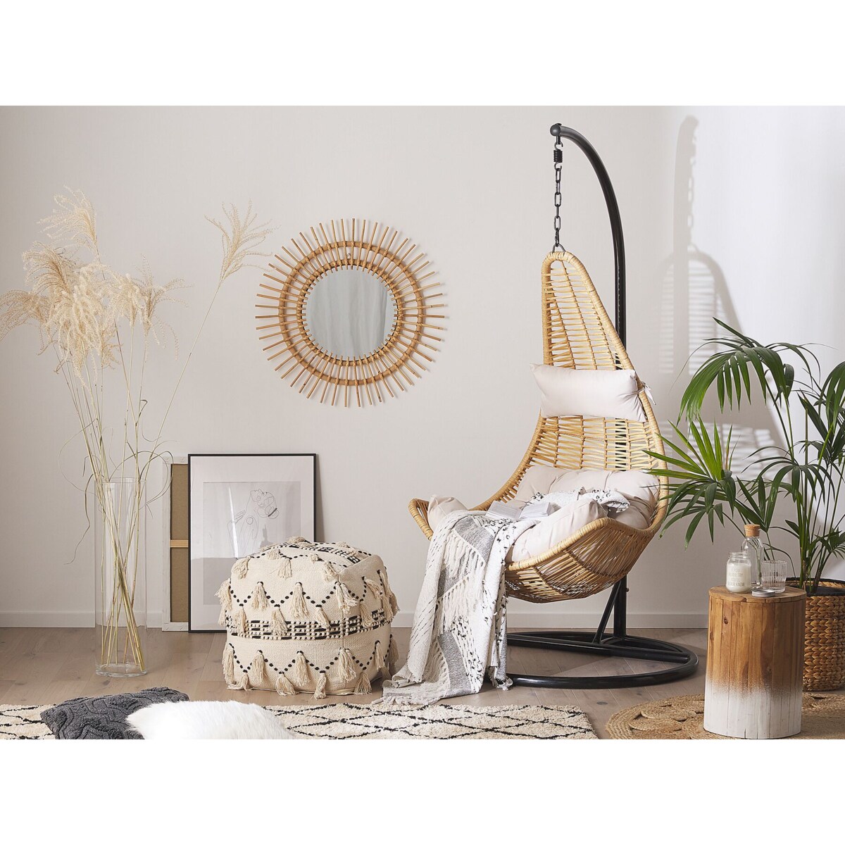 Fotel wiszący ze stojakiem z technorattanu naturalny ATRI II