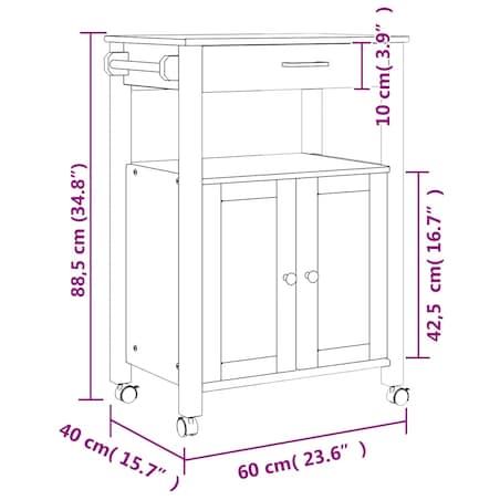 vidaXL Wózek kuchenny MONZA, 60x40x88,5 cm, lite drewno sosnowe