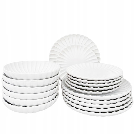 SERWIS OBIADOWY DLA 6 OSÓB BIAŁY CERAMICZNY POŁYSK TALERZE 18 ELEMENTÓW