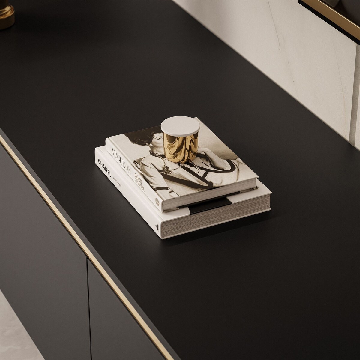 Szafka RTV AURORA czarny mat nogi proste złote