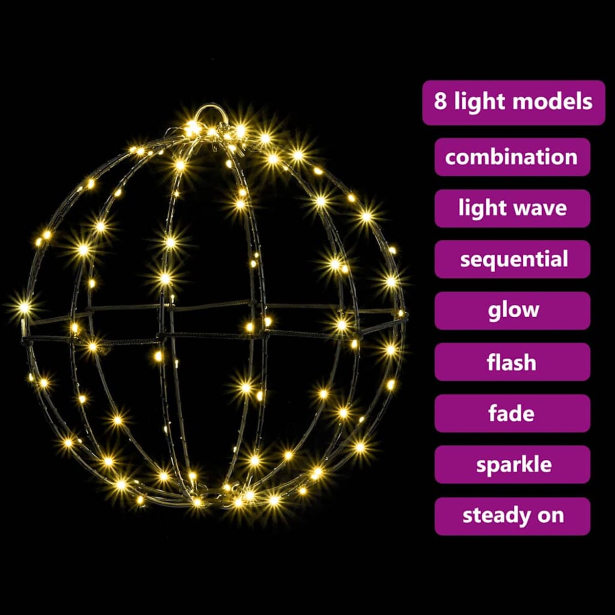 vidaXL Piłka z 192 diodami LED 2 pcs Ciepła biel 30 cm Metal