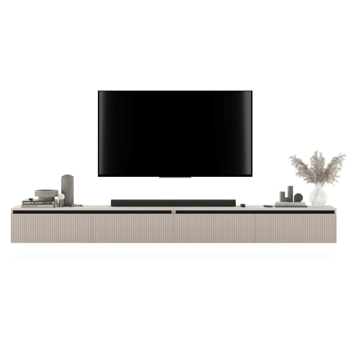 Wisząca Szafka RTV Glamour Komoda RTV Kaszmir 280 cm ryflowane fronty