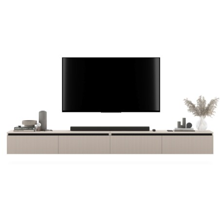 Wisząca Szafka RTV Glamour Komoda RTV Kaszmir 280 cm ryflowane fronty