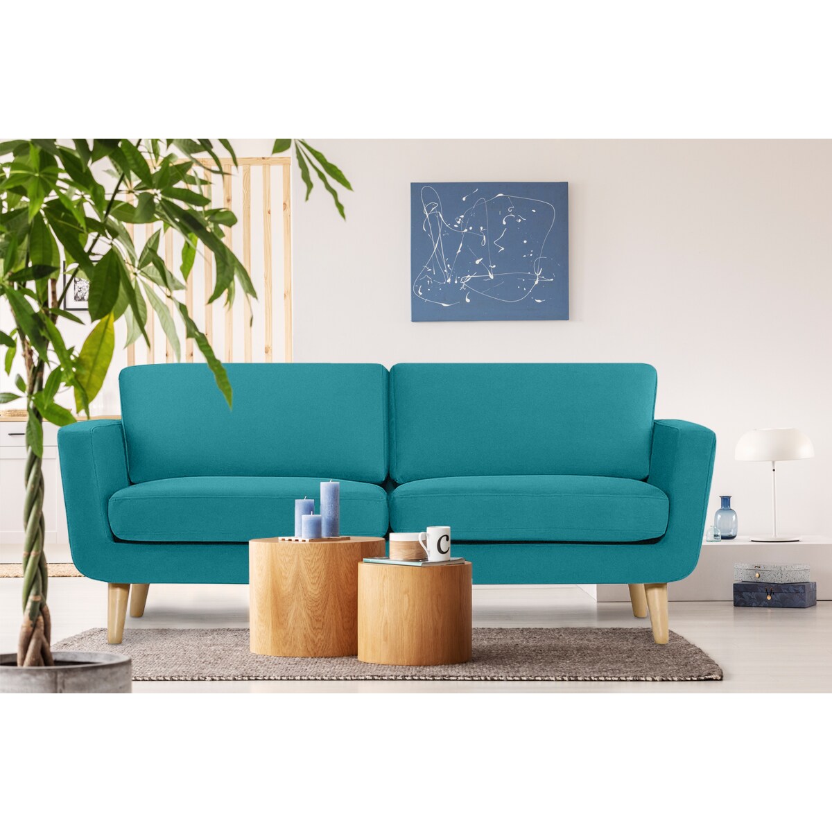 KONSIMO TAGIO Turkusowa skandynawska sofa 3-osobowa