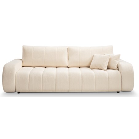 Sofa rozkładana ALOO obita tkaniną boucle z ozdobnymi poduszkami kremowa