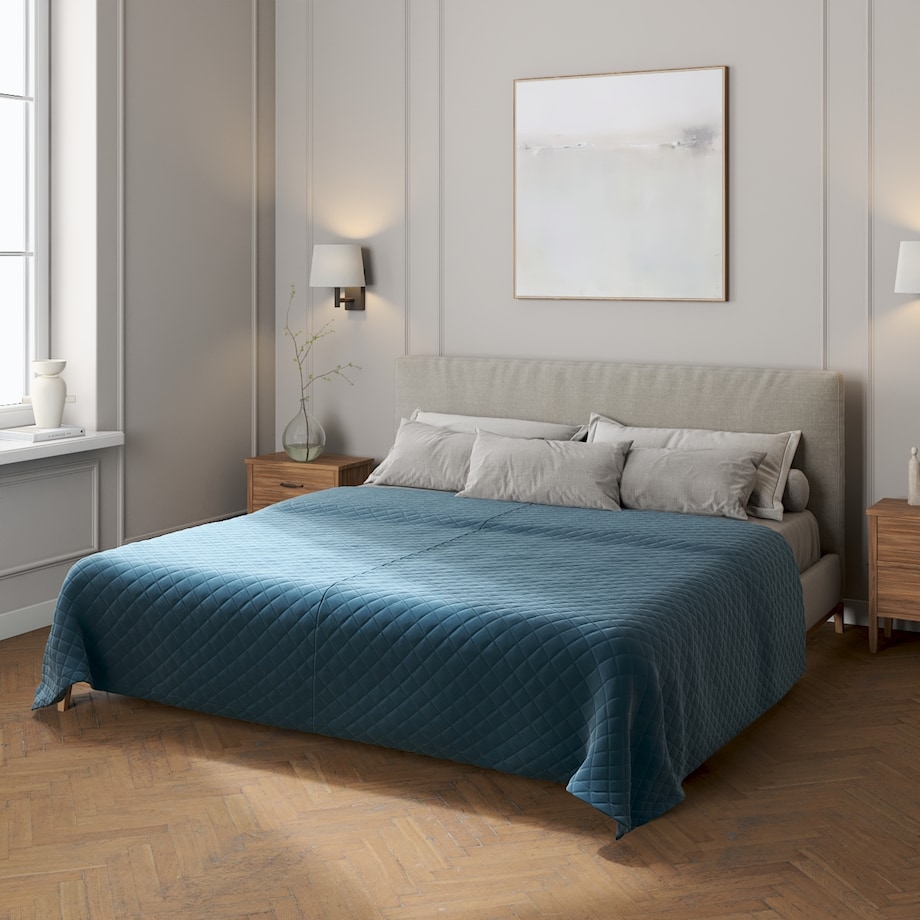 Narzuta pikowana w romby 260x210 pruski błękit