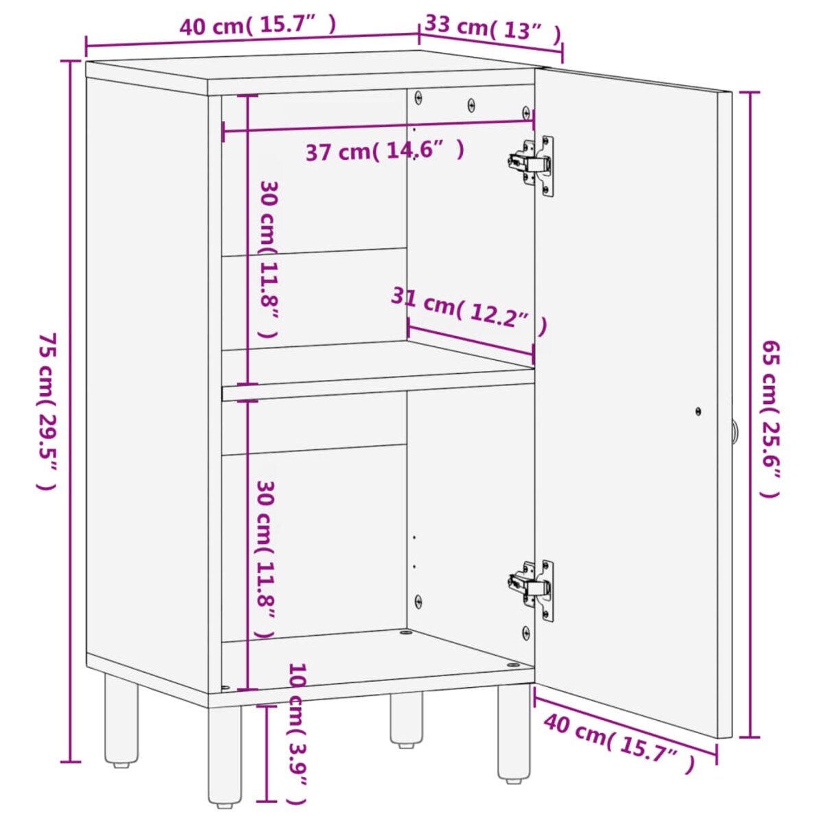 vidaXL Szafka, 40x33x75 cm, lite drewno mango