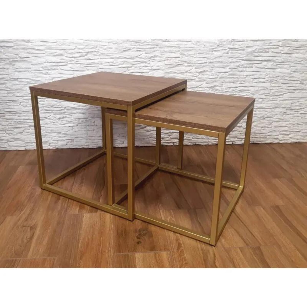 Stolik kawowy 2w1 CUBE orzech/złoty