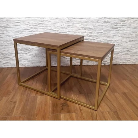 Stolik kawowy 2w1 CUBE orzech/złoty