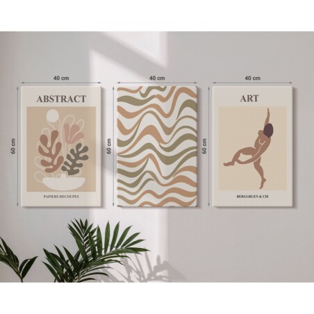 Zestaw 3 dużych obrazów na płótnie - Abstrakcyjne wzory Matisse boho - beżowy