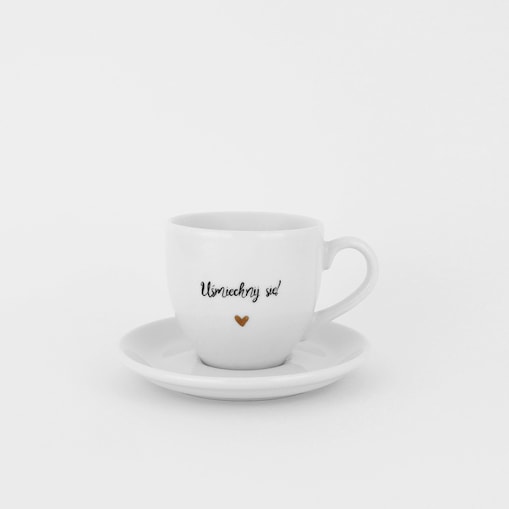 Filiżanka 100 ml espresso ze spodkiem - Uśmiechnij się! ZŁOTE SERCE