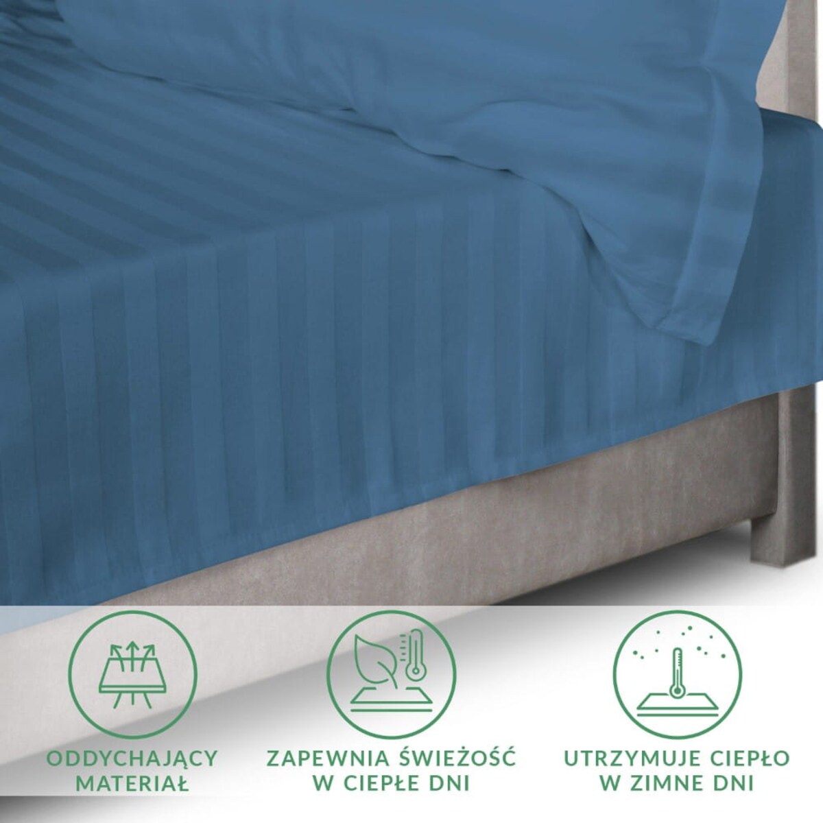 Prześcieradło bambusowe satyna bawełniana 220x260 Bamboo paski, chabrowe