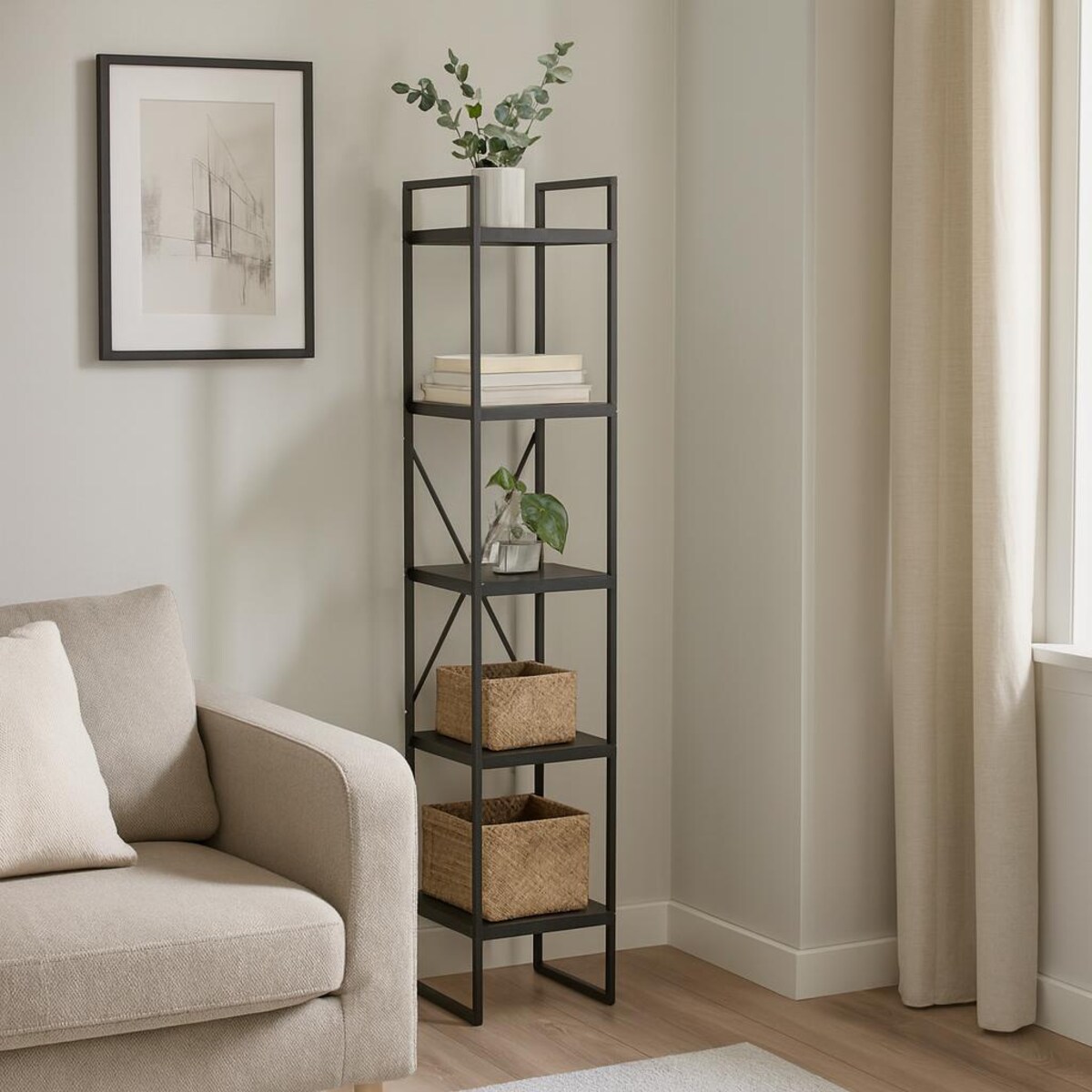 Metalowy regał, 27 x 27 x 130 cm, 5 pięter, czarny