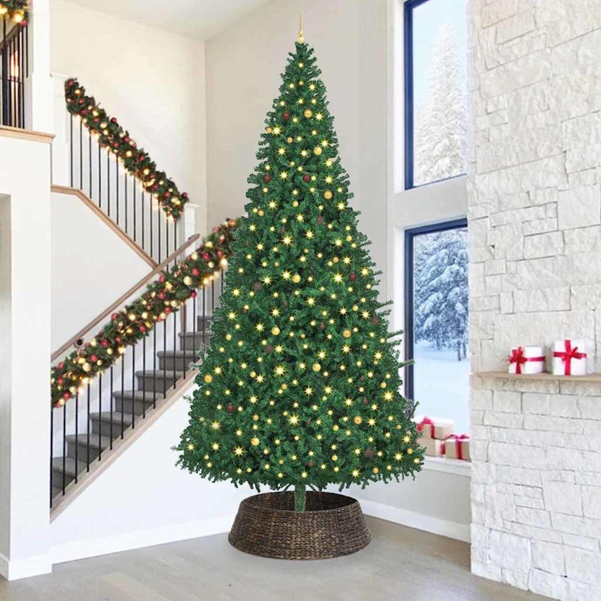 vidaXL Kołnierz do Choinki Czarny 105 x 105 x 28 cm Hiacynt wodny