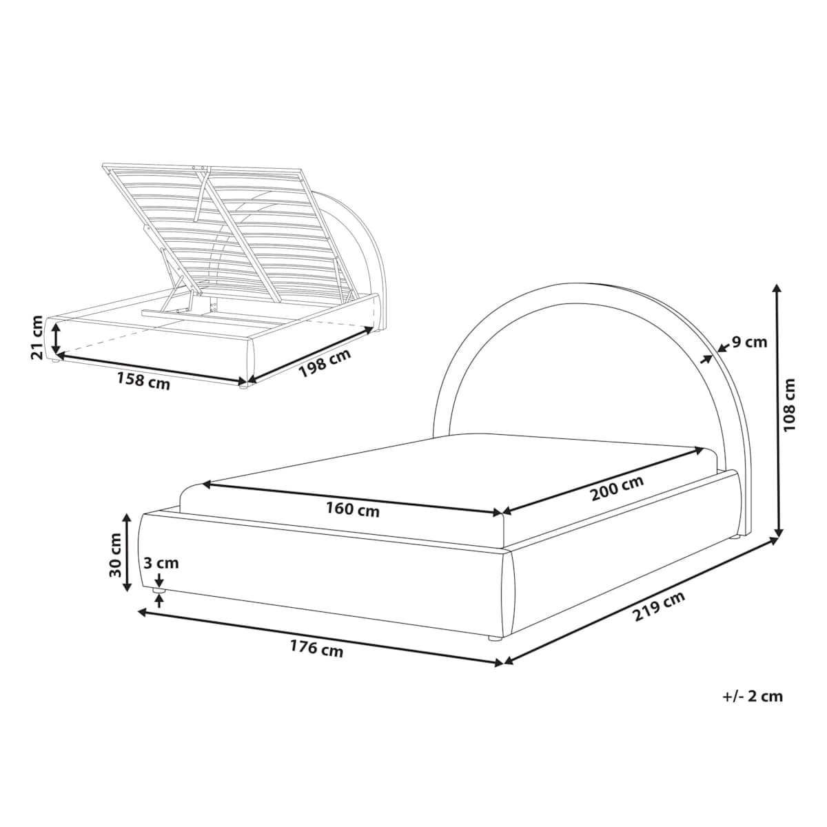 Łóżko z pojemnikiem MOUZON 160 x 200 cm Beżowoszary