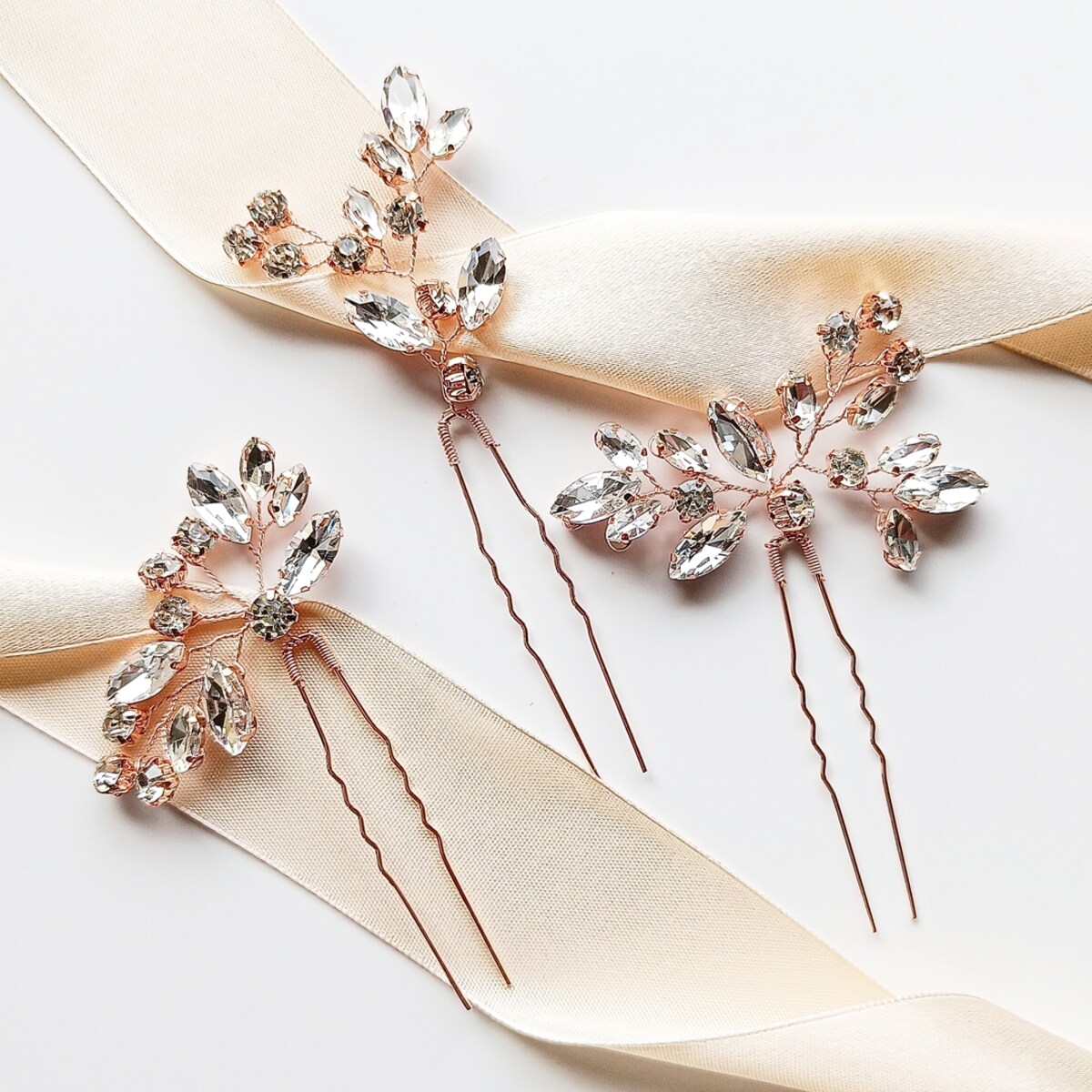 OZDOBY do włosów z cyrkoniami kryształkami różowe złoto 3 szt damski stroik