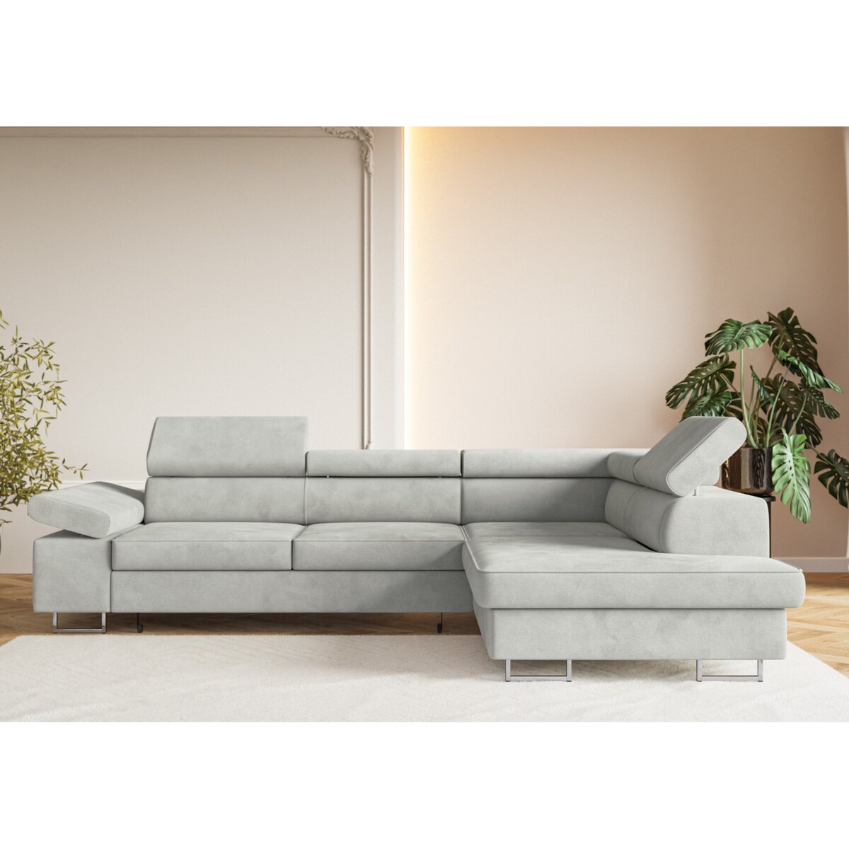 Narożnik ALEX z regulowanymi zagłówkami, prawostronny-Matt Velvet szary