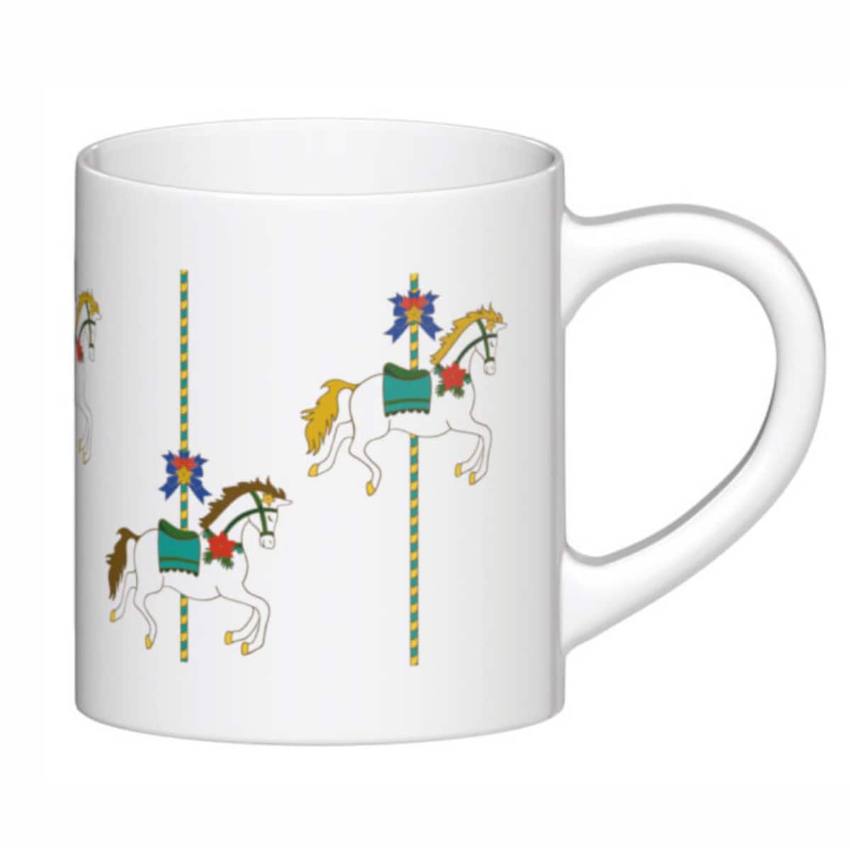 Ceramiczny kubek "Świąteczna Karuzela" ozdobiony uroczym, zimowym motywem. Prezent upominek na mikołaja święta gwiazdkę dla faceta taty mamy męża koleżanki przyjaciółki kobiety dziadka dziewczyny babc