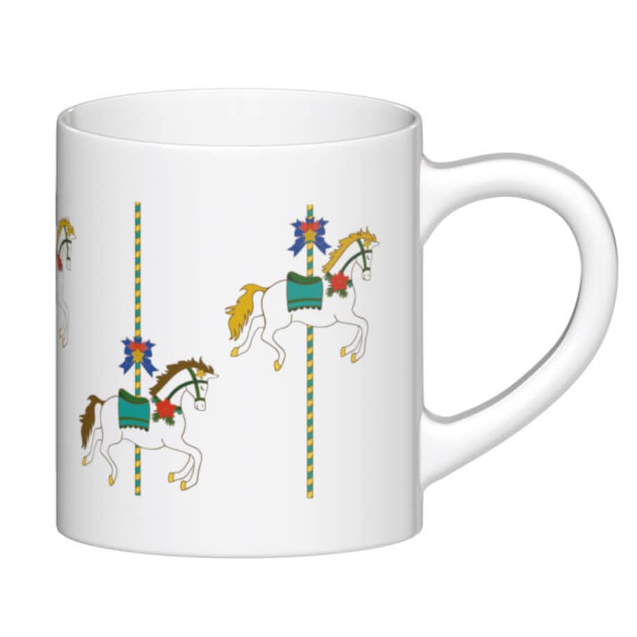 Ceramiczny kubek "Świąteczna Karuzela" ozdobiony uroczym, zimowym motywem. Prezent upominek na mikołaja święta gwiazdkę dla faceta taty mamy męża koleżanki przyjaciółki kobiety dziadka dziewczyny babc