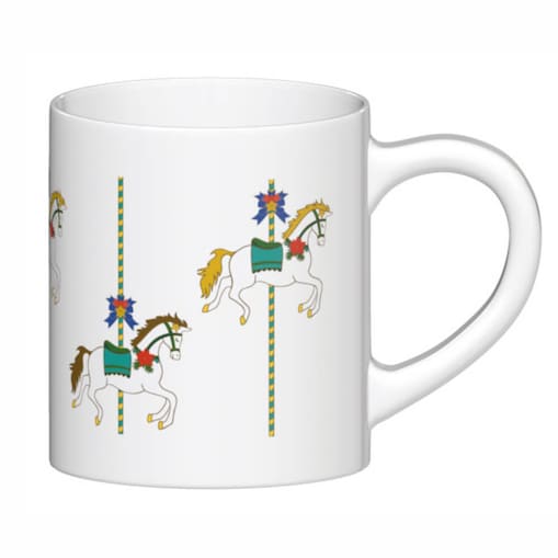 Ceramiczny kubek "Świąteczna Karuzela" ozdobiony uroczym, zimowym motywem. Prezent upominek na mikołaja święta gwiazdkę dla faceta taty mamy męża koleżanki przyjaciółki kobiety dziadka dziewczyny babc