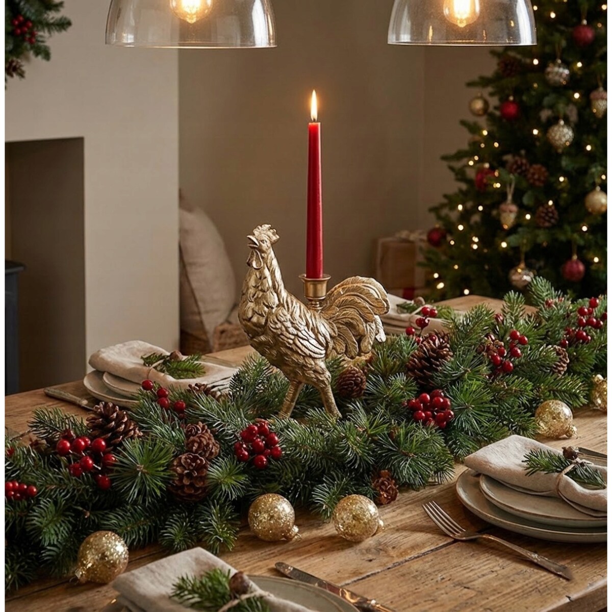FIGURKA KOGUT ŚWIECZNIK KANDELABR ZŁOTY WIELKANOCNYKURA NA WIELKANOC