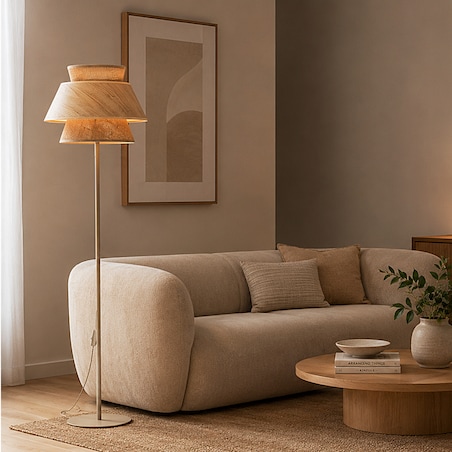 Lampa Stojąca Tk Lighting Kalum Len Fornir 1Xe27 Skandynawski, Boho, Japandi