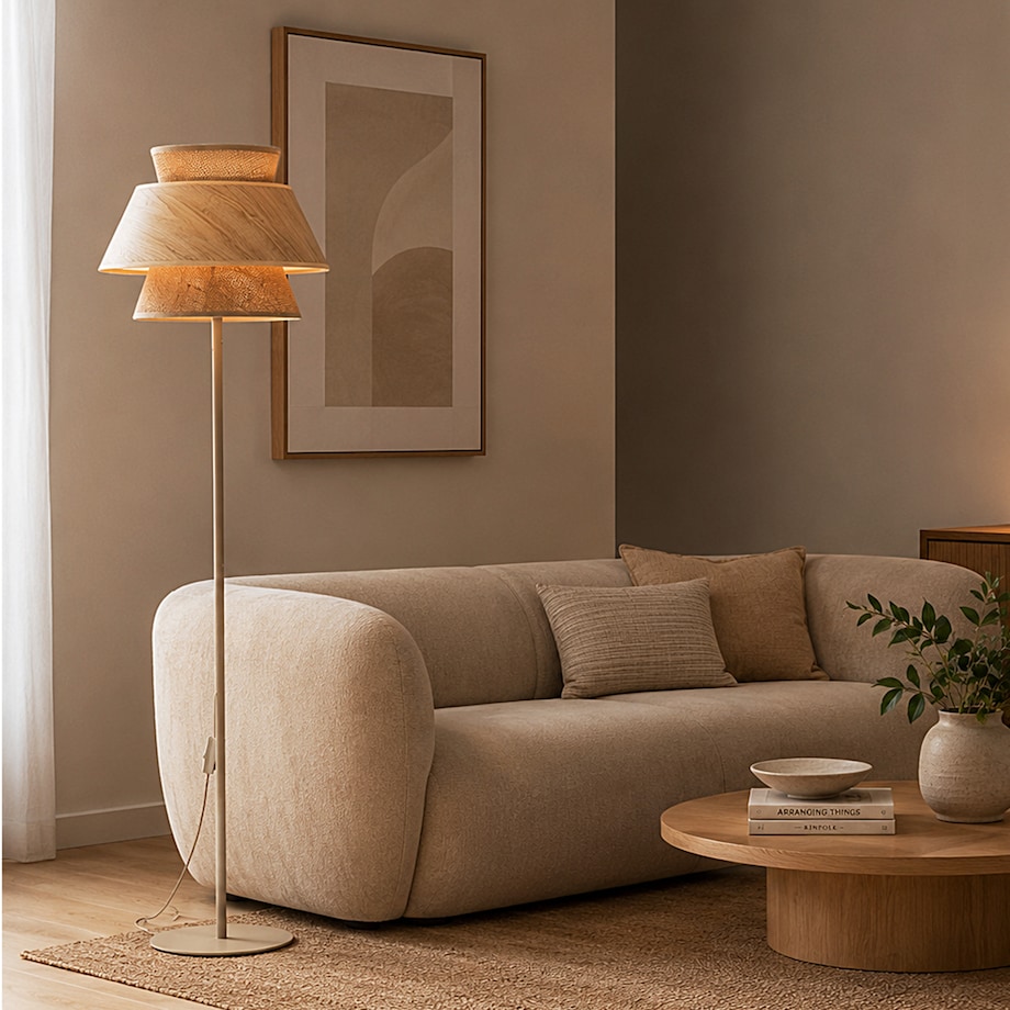Lampa Stojąca Tk Lighting Kalum Len Fornir 1Xe27 Skandynawski, Boho, Japandi