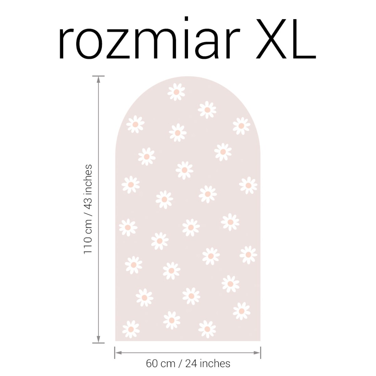 Naklejka na ścianę łuk brudny róż - stokrotki XL
