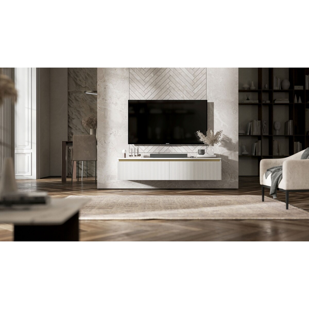 Nowoczesna wisząca / stojącą Szafka RTV Glamour Komoda RTV Biały Mat 140 cm