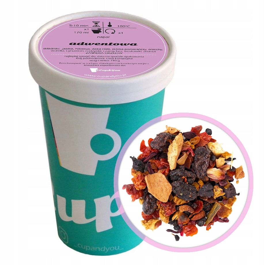 Sypana herbata owocowa ADWENTOWA hibiskus kolorowe lentylki 190g premium