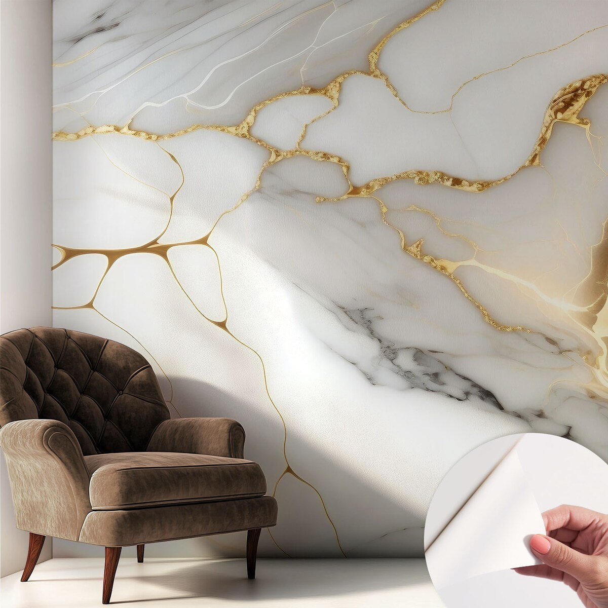 Fototapeta samoprzylepna 250x250 cm - Marmurowa elegancja, tapeta ścienna biała