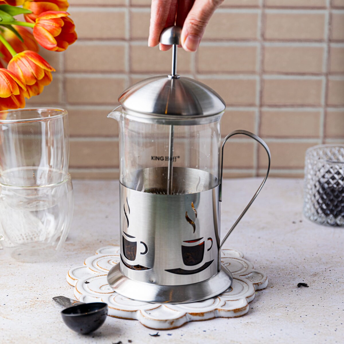 Zaparzacz tłokowy do herbaty kawy french press 350ml KINGHOFF