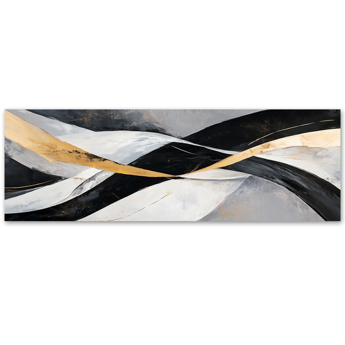 Feeby Obraz na płótnie, Abstrakcja Fale Złoty Czarny Glamour 90x30