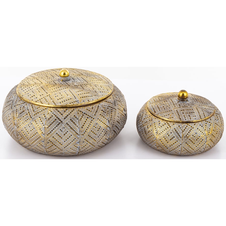 Szkatułka metalowa 2 szt. złote 15x23x23 i 11x15,5x15,5 ZUCCA
