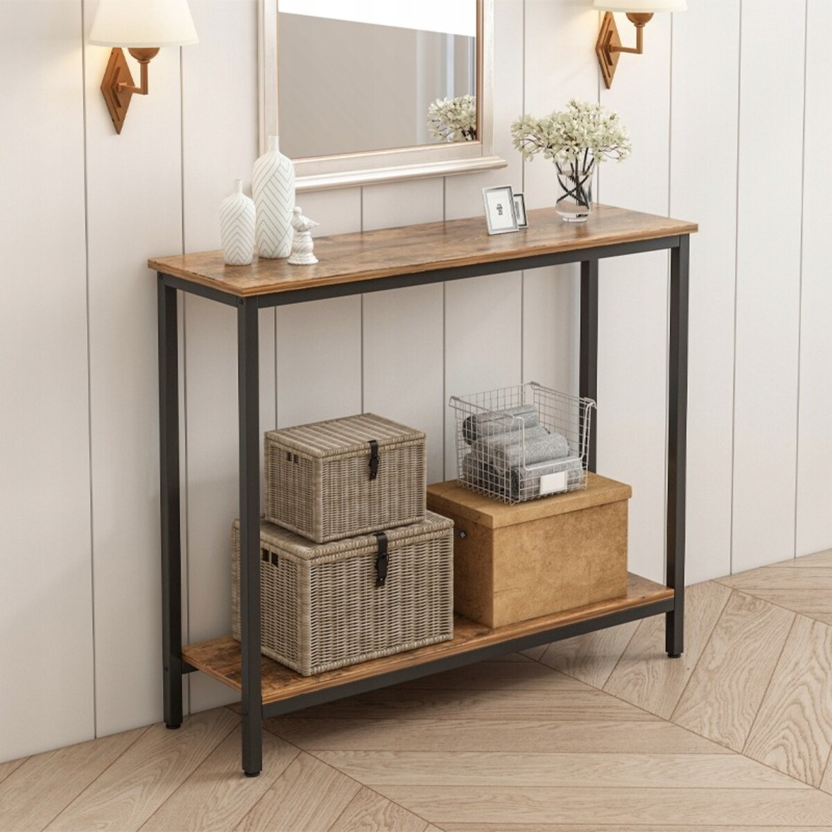 Konsola stolik regał z półką loft industrialny rustykalny brąz szafka 100cm