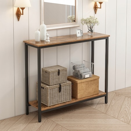 Konsola stolik regał z półką loft industrialny rustykalny brąz szafka 100cm